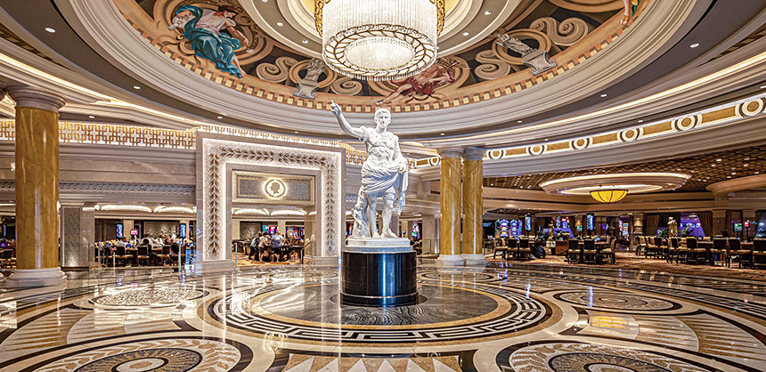 Caesars Palace Las Vegas recently completed a redesigned main entrance, complete with mosaic tiling, a new domed ceiling and a 15-foot statue of Augustus Caesar. Courtesy Photo