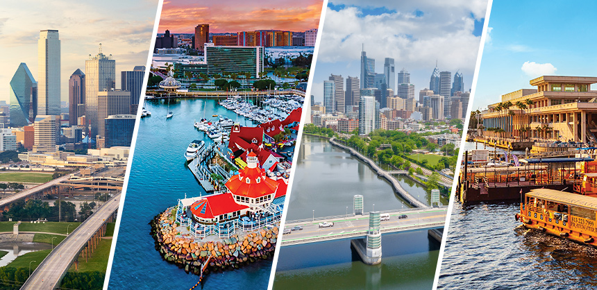 From left: Dallas, Long Beach, Philadelphia, and Tampa.
