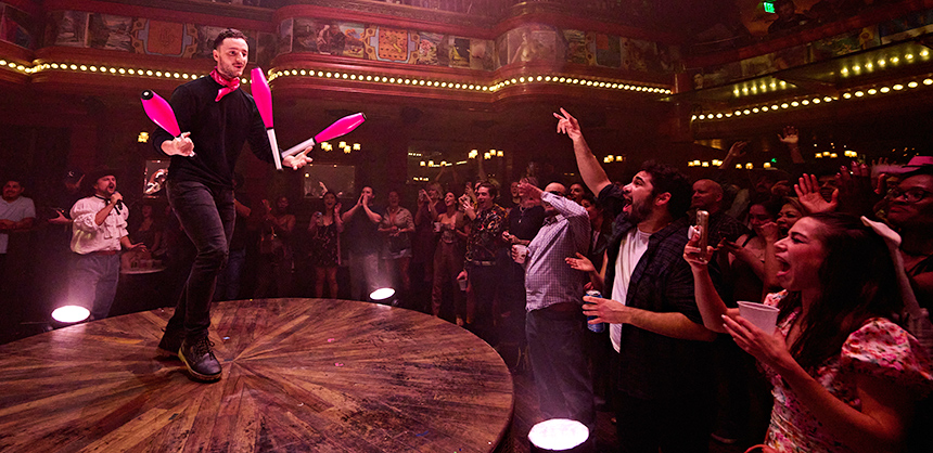 Bringing in performers is one way to keep attendees coming back for more year after year. At the Atomic Saloon Show in The Venetian  Resort Las Vegas, Spiegelworld includes performers like jugglers. Courtesy of Lindsay Sanna / Spielgelworld