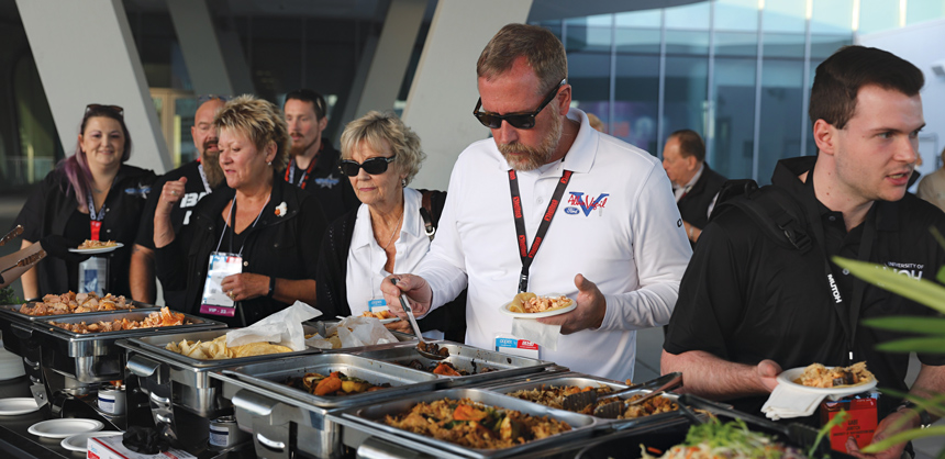 Providing buffets is an easy way to give attendees options. (Pictured) An event for SEMA (Specialty Equipment Market Association) Councils and Networks members at the SEMA Show last year in Las Vegas. Courtesy of SEMA