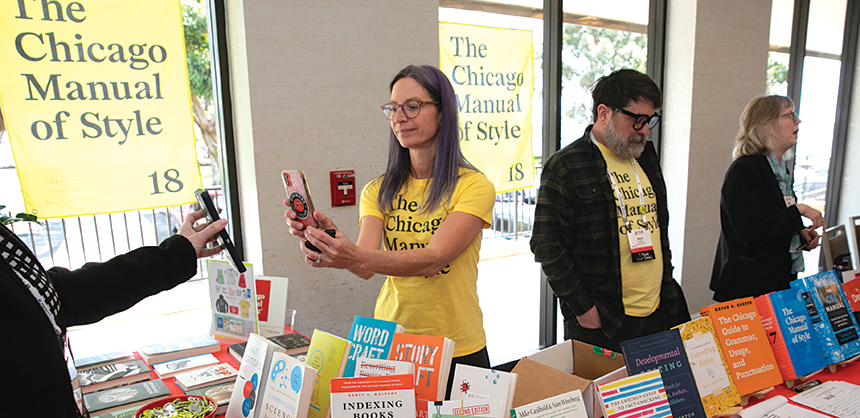 Attendees use the Whova app to capture other’s contact information and compare schedules at ACES 2024 San Diego: Unleashing Creativity. Courtesy of Gigi Sutton
