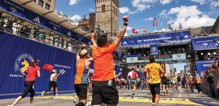 Runners cross the finish line at last year’s Boston Marathon. Courtesy of Boston Athletic Association
