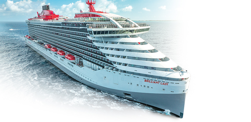 Virgin Voyages’ fourth ship,  the Brilliant Lady, made a grand entrance into the United States as it sailed past the Statue of Liberty on September 2, and 2,400 sailors and crew members sang to mark her arrival in New York Harbor. Photo courtesy of Virgin Voyages