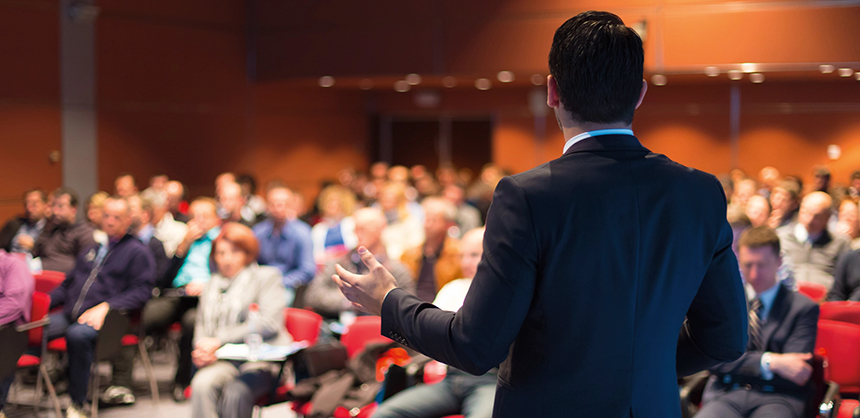 Finding a keynote speaker who stays on topic, keeps the audience engaged and does not go over their time is no easy feat, but is essential. Credit: DepositPhotos.com
