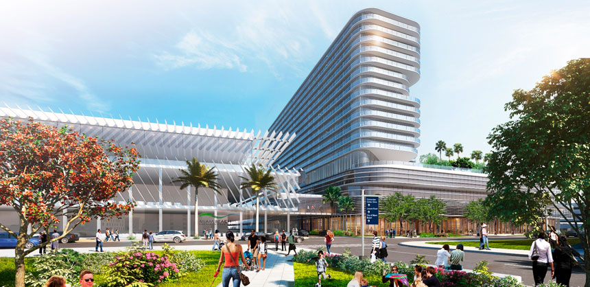 The Grand Hyatt Miami Beach, set to open in 2027, will be directly connected to the Miami Beach Convention Center via skybridge.
