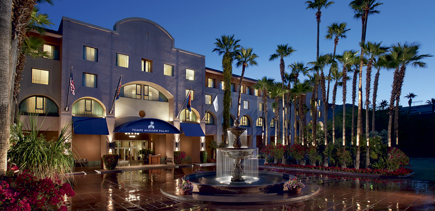 The Tempe Mission Palms offers 303 guestrooms as well as 30,000 sf of meeting space, including a rooftop terrace.