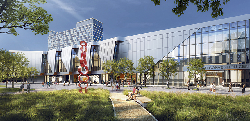 Cincinnati’s downtown convention center, currently named the Duke Energy Convention Center, is undergoing a $264 million development and is slated to reopen in January 2026.