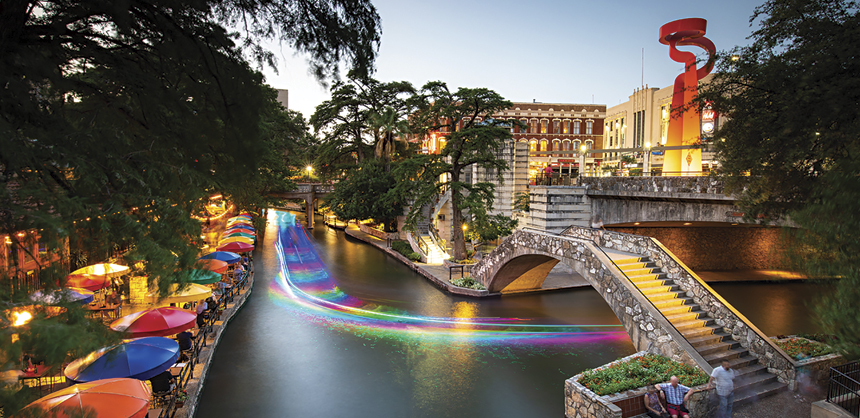 The popular San Antonio River Walk offers a narrated boat tour, dining, shopping and entertainment.