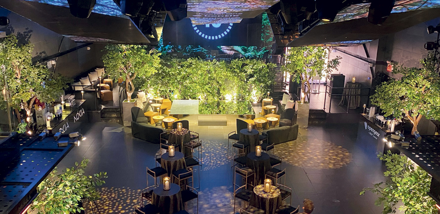 Planners can project images on the ceiling, floor and walls at NEBULA in New York City, NY, a 10,000 sf venue with modular design, and immersive sound and lighting.