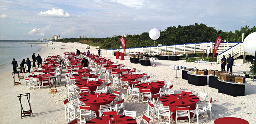 The Renaissance Aruba Resort & Casino hosts events on its lagoon beach or on a private island that is a short water taxi ride away. Credit: Renaissance Aruba Resort & Casino