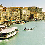 coffee on table and Venice in sunset time, Italy