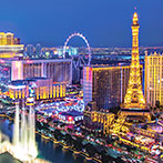 Las Vegas strip view from high rise balcony. Aerial View of City.
