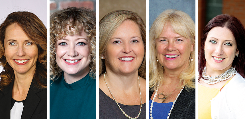 From left: Amanda Armstrong, CMP, Dana Bartle,  Deanna Griffith-House, CMP, CMM, PMP, Anne Marie Rogers, CIS, CITP,  Jacqueline Marko, CMP, DMCP
