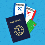 Vector passport with tickets and credit card inside.