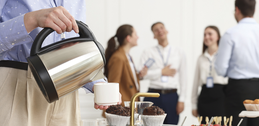 Instead of typical pastries, opt for more protein and fiber rich choices to fuel attendees more quickly and keep them satisfied longer between meals.