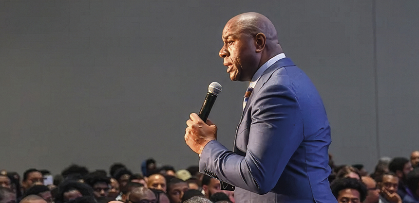 A celebrity speaker, like Magic Johnson, can boost attendance, but ensure their message fits your audience. Photo courtesy of Arc Voice Media
