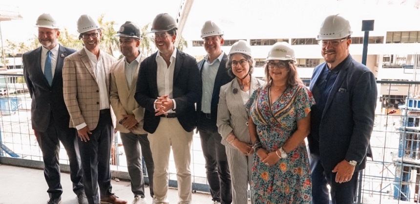 Pictured (left to right): Eric Carpenter, City Manager, City of Miami Beach; Adam Rohman, Head of Americas, Hyatt; Aly-Khan Merali, President, Turnberry; David Martin, CEO, Terra Group; Steven Meiner, Mayor, City of Miami Beach; Daniella Levine Cava, Mayor, Miami-Dade County; Tanya K. Bhatt, Commissioner, City of Miami Beach; David Whitaker, President & CEO, Greater Miami Convention & Visitors Bureau.