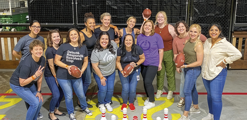 The Fowling Warehouse in Plano, TX, features fowling, which is a combination of football and bowling — perfect for teambuilding. Photo courtesy of Nicole Chattin